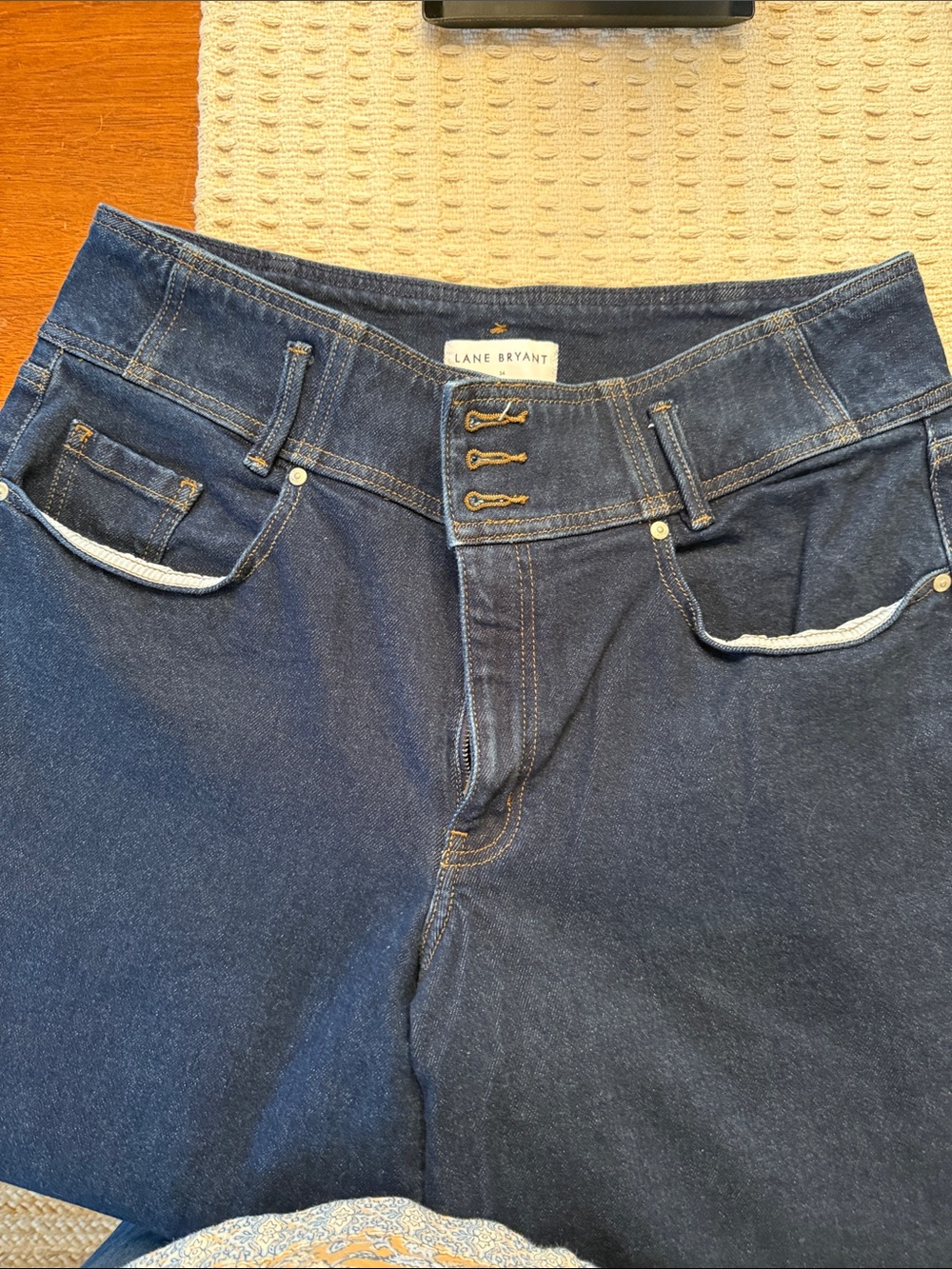 Lane Bryant Navy Blue High-Rise Wide Leg Jeans with Triple Hook Closure